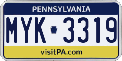 PA license plate MYK3319