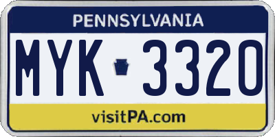 PA license plate MYK3320