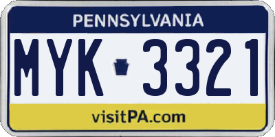 PA license plate MYK3321