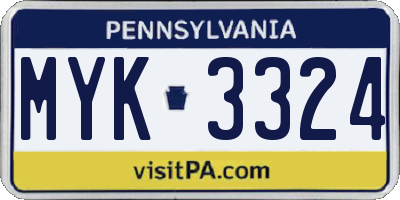 PA license plate MYK3324