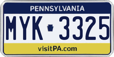PA license plate MYK3325