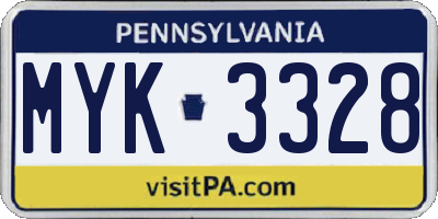 PA license plate MYK3328