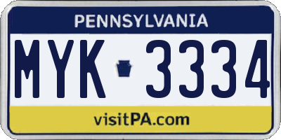 PA license plate MYK3334