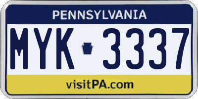 PA license plate MYK3337