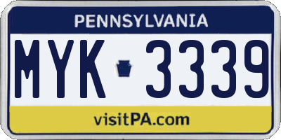 PA license plate MYK3339