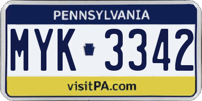 PA license plate MYK3342
