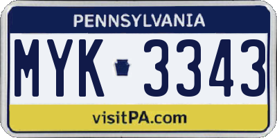 PA license plate MYK3343