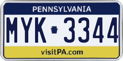 PA license plate MYK3344