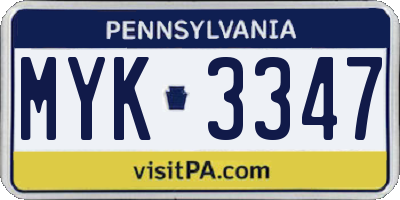 PA license plate MYK3347