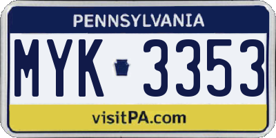 PA license plate MYK3353