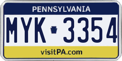 PA license plate MYK3354