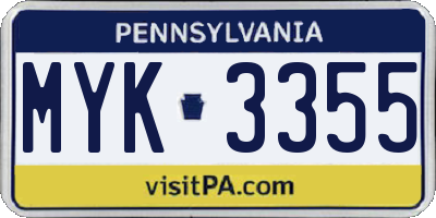 PA license plate MYK3355