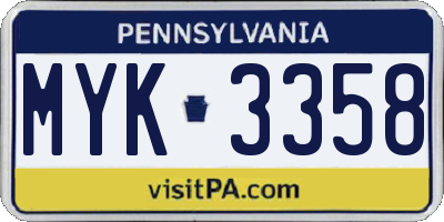 PA license plate MYK3358