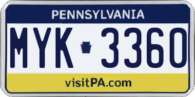 PA license plate MYK3360