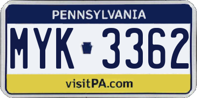 PA license plate MYK3362