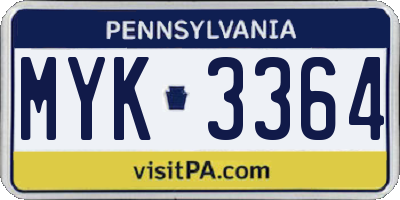 PA license plate MYK3364