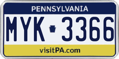 PA license plate MYK3366