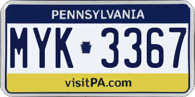 PA license plate MYK3367