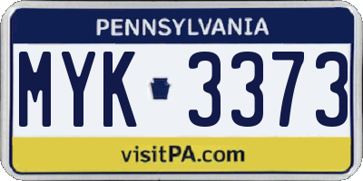 PA license plate MYK3373
