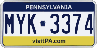 PA license plate MYK3374