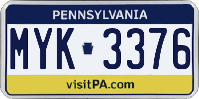 PA license plate MYK3376