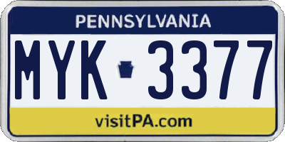 PA license plate MYK3377