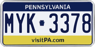 PA license plate MYK3378