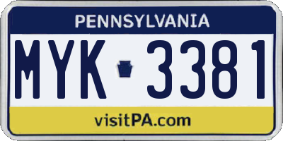 PA license plate MYK3381