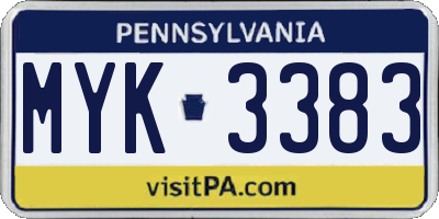 PA license plate MYK3383
