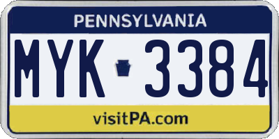 PA license plate MYK3384