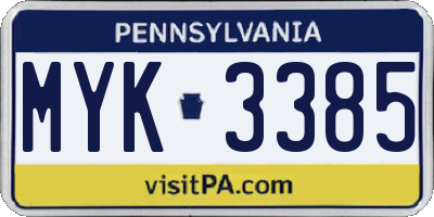 PA license plate MYK3385