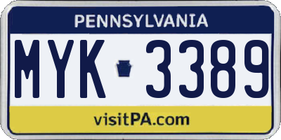 PA license plate MYK3389