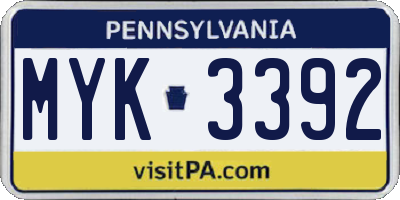 PA license plate MYK3392
