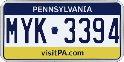 PA license plate MYK3394