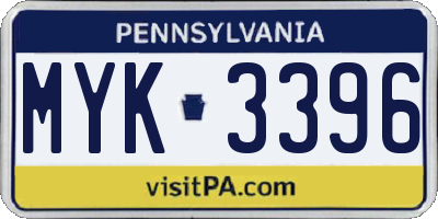 PA license plate MYK3396