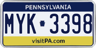 PA license plate MYK3398