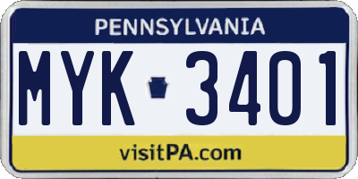 PA license plate MYK3401