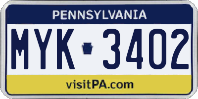 PA license plate MYK3402