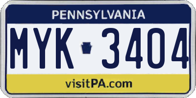 PA license plate MYK3404