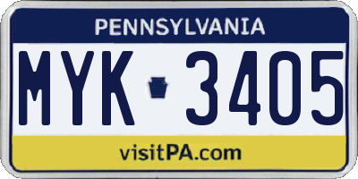 PA license plate MYK3405