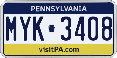 PA license plate MYK3408