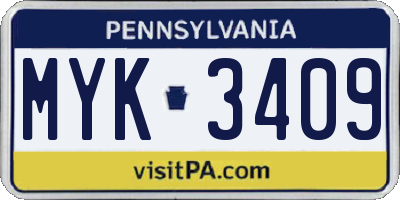 PA license plate MYK3409