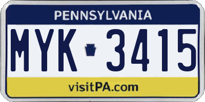 PA license plate MYK3415