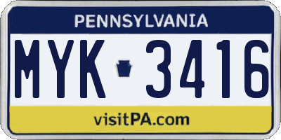 PA license plate MYK3416