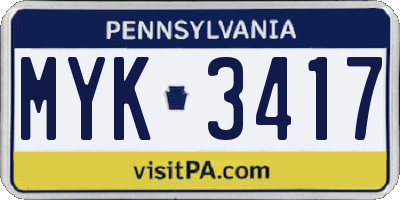 PA license plate MYK3417