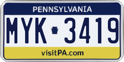 PA license plate MYK3419