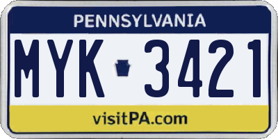 PA license plate MYK3421