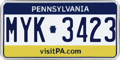 PA license plate MYK3423