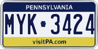PA license plate MYK3424