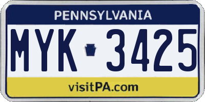 PA license plate MYK3425